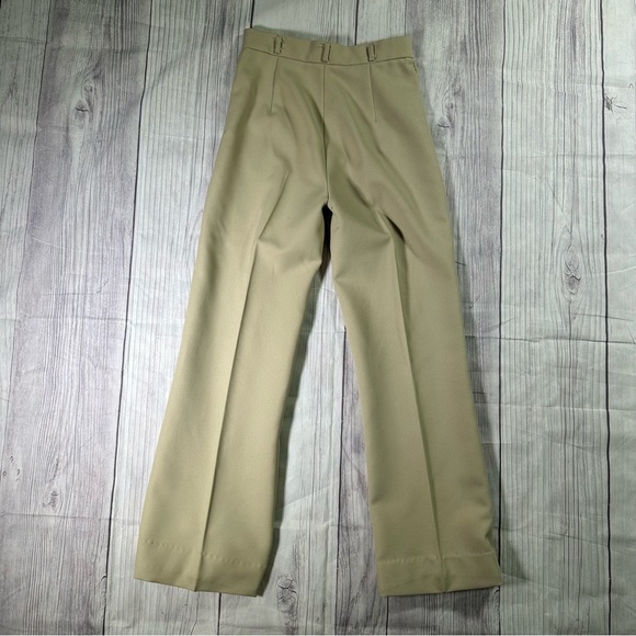 70s Vintage 100% Polyester College Town Women’s Boot Cut Tan Zip Up Pants - Picture 2 of 7
